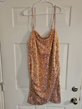 Forever 21 Rose Gold Sequin Slip Mini Dress (XXL)